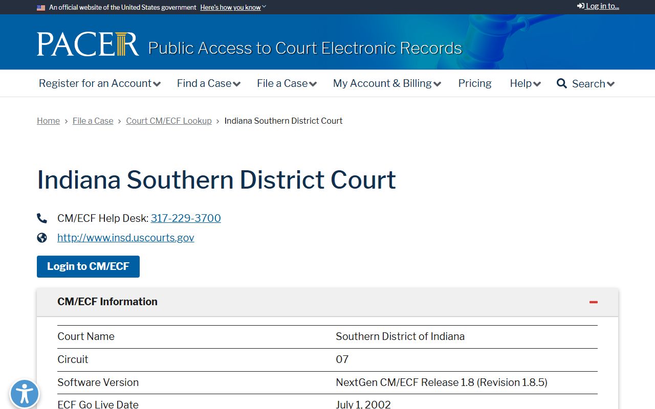 Crawford County court dockets PACER Southern District of Indiana lookup