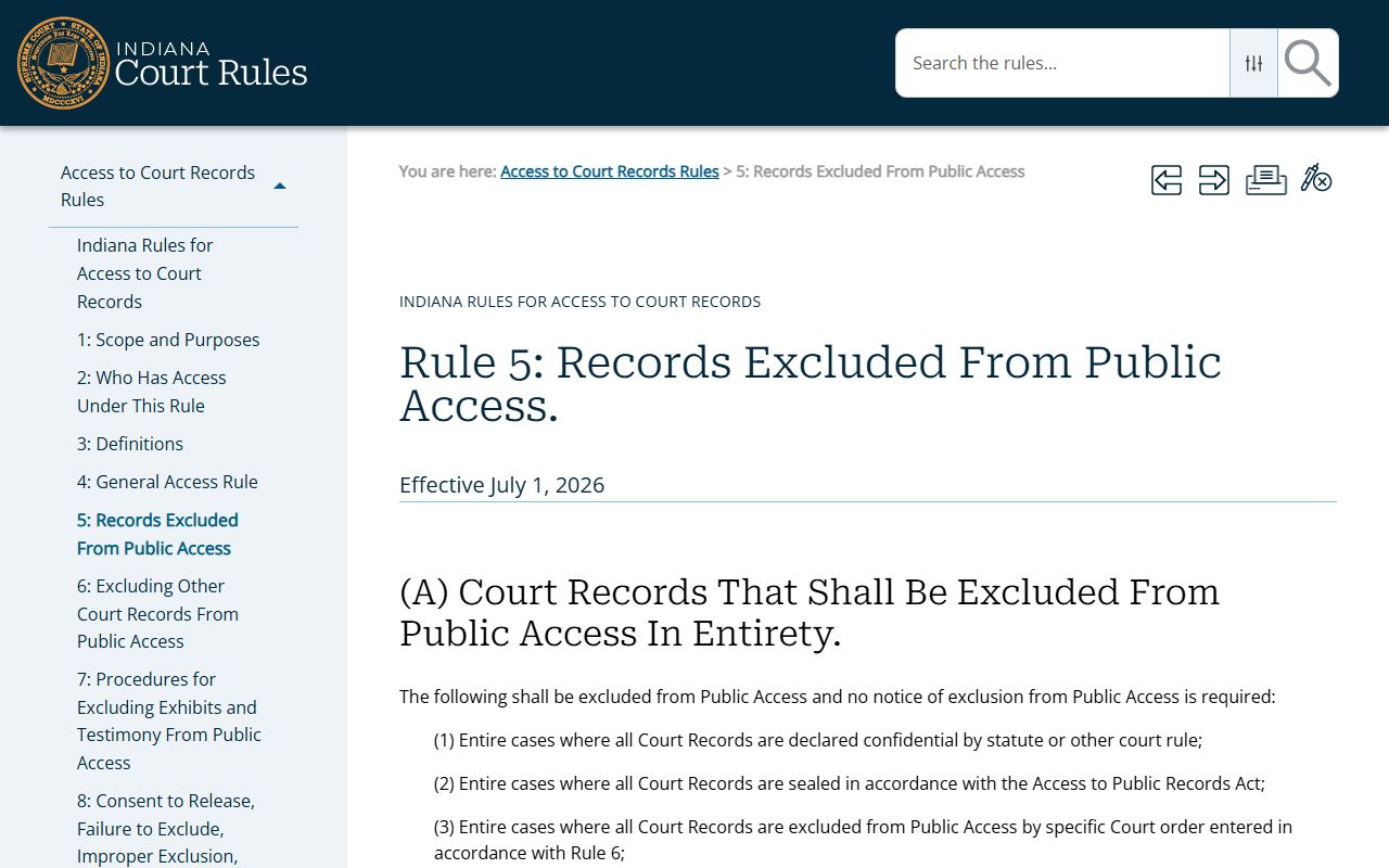 Crawford County court records Rule 5 excluded records
