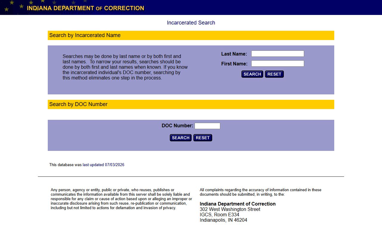 Crawford County criminal court records Indiana DOC offender locator