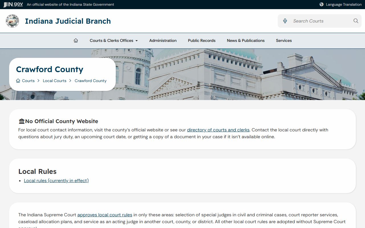Crawford County Circuit Court Indiana Judicial Branch local court page