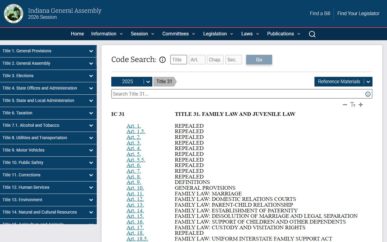 Crawford County probate records Indiana Code Title 31