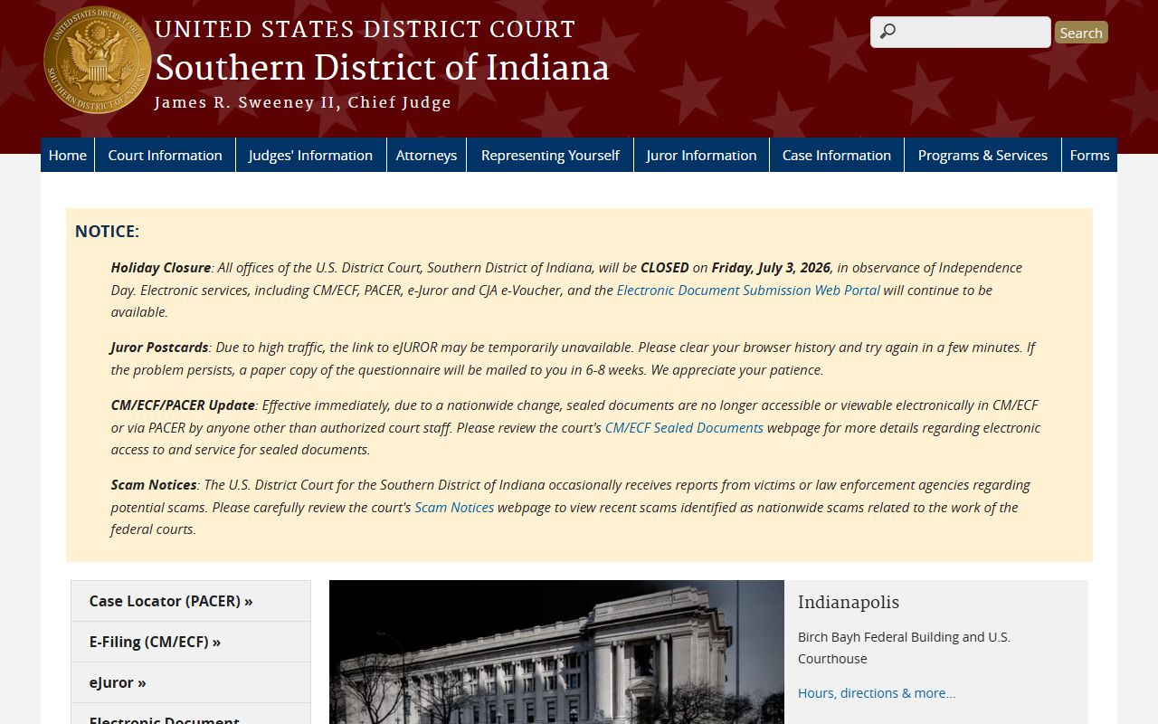 Crawford County traffic court records Southern District of Indiana federal court