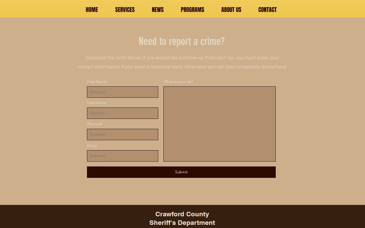 Crawford County warrant records sheriff submit a tip form